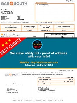 New York Gas South utility bill Sample Fake utility bill